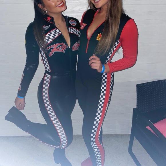 Red and Black Racing suite with Checkered Pattern - Picture 3 of 3